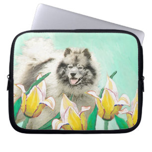 Keeshond in Tulips Malerei Niedliche Original Hund Laptopschutzhülle