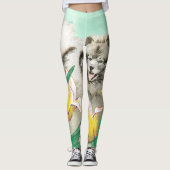 Keeshond in Tulips Malerei Niedliche Original Hund Leggings (Vorderseite)
