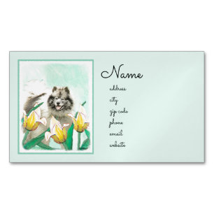 Keeshond in Tulips Malerei Niedliche Original Hund Magnetische Visitenkarte