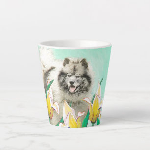 Keeshond in Tulips Malerei Niedliche Original Hund Milchtasse