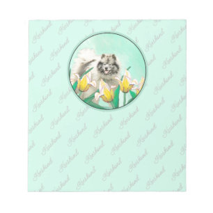 Keeshond in Tulips Malerei Niedliche Original Hund Notizblock