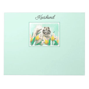Keeshond in Tulips Malerei Niedliche Original Hund Notizblock