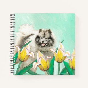 Keeshond in Tulips Malerei Niedliche Original Hund Notizblock