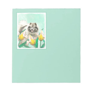 Keeshond in Tulips Malerei Niedliche Original Hund Notizblock