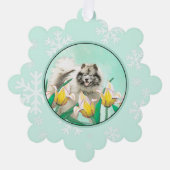 Keeshond in Tulips Malerei Niedliche Original Hund Ornament Karte (Vorderseite)