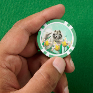 Keeshond in Tulips Malerei Niedliche Original Hund Pokerchips