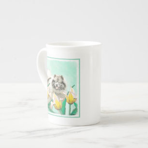 Keeshond in Tulips Malerei Niedliche Original Hund Porzellantasse