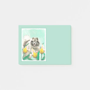 Keeshond in Tulips Malerei Niedliche Original Hund Post-it Klebezettel
