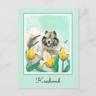 Keeshond in Tulips Malerei Niedliche Original Hund Postkarte