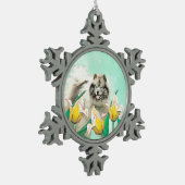 Keeshond in Tulips Malerei Niedliche Original Hund Schneeflocken Zinn-Ornament (Links)
