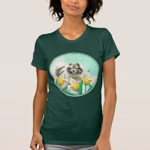 Keeshond in Tulips Malerei Niedliche Original Hund T-Shirt