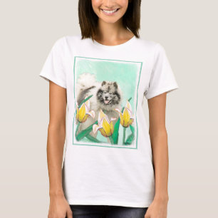 Keeshond in Tulips Malerei Niedliche Original Hund T-Shirt