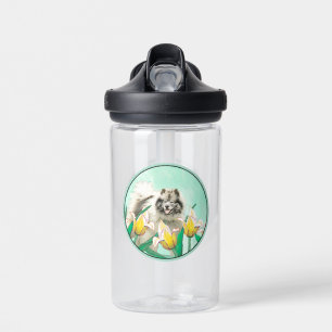 Keeshond in Tulips Malerei Niedliche Original Hund Trinkflasche
