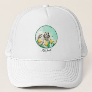 Keeshond in Tulips Malerei Niedliche Original Hund Truckerkappe