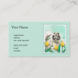 Keeshond in Tulips Malerei Niedliche Original Hund Visitenkarte