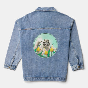Keeshond in Tulpen Malerei Süße Original-Hunde-Kun Jeansjacke