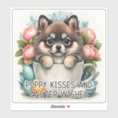 Keeshond Kisses Osterwünscht - Osteraufkleber Aufkleber (Blatt)