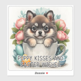 Keeshond Kisses Osterwünscht - Osteraufkleber Aufkleber