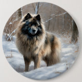 Keeshond Lass es schneien Weihnachten Button (Vorderseite)