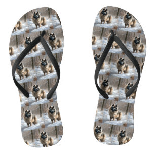Keeshond lassen es Weihnachten schnee Badesandalen