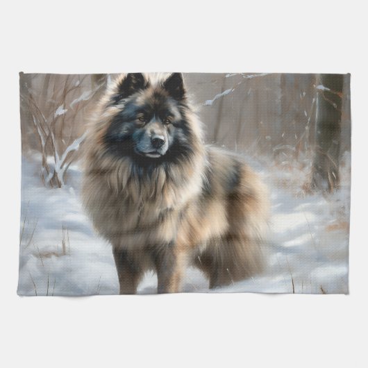 Keeshond lassen es Weihnachten schnee Geschirrtuch (Horizontal)