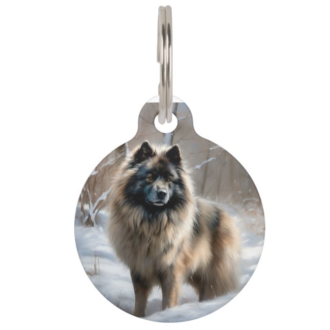Keeshond lassen es Weihnachten schnee Haustiermarke (Vorderseite)