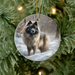 Keeshond lassen es Weihnachten schnee Keramik Ornament