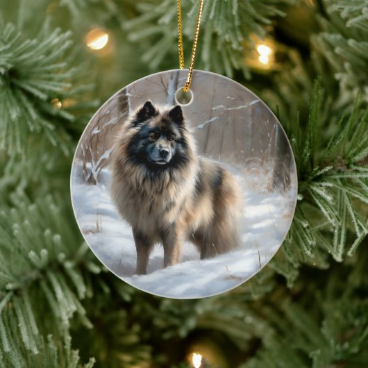 Keeshond lassen es Weihnachten schnee Keramik Ornament (Baum)