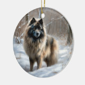 Keeshond lassen es Weihnachten schnee Keramik Ornament (Links)