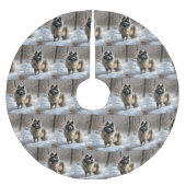 Keeshond lassen es Weihnachten schnee Polyester Weihnachtsbaumdecke (Vorderseite)