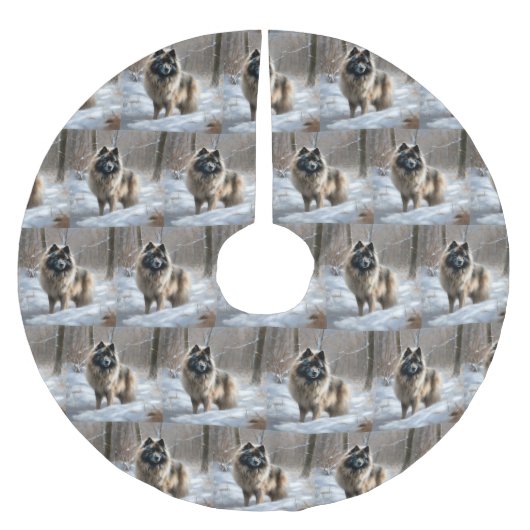 Keeshond lassen es Weihnachten schnee Polyester Weihnachtsbaumdecke (Vorderseite)
