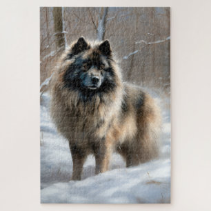 Keeshond lassen es Weihnachten schnee Puzzle
