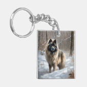 Keeshond lassen es Weihnachten schnee Schlüsselanhänger (Vorderseite links)