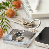 Keeshond lassen es Weihnachten schnee Schlüsselanhänger (Vorderseite rechts)