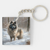 Keeshond lassen es Weihnachten schnee Schlüsselanhänger (Rückseite)