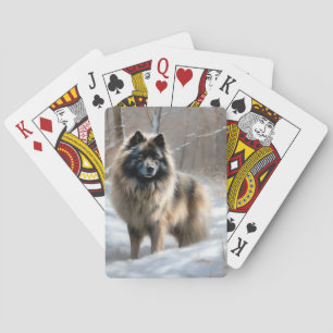 Keeshond lassen es Weihnachten schnee Spielkarten