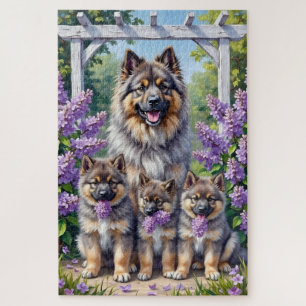Keeshond-Lilac-Gartengemälde Puzzle