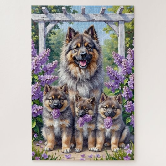 Keeshond-Lilac-Gartengemälde Puzzle (Vertikal)