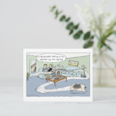 Keeshond "Livingroom Agility" Cartoon Postkarte (Stehend Vorderseite)