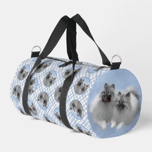 Keeshond Malen 2 Keeshonden Original Hunde Kunst Duffle Bag (Linke Seite)