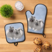 Keeshond Malen 2 Keeshonden Original Hunde Kunst Ofenhandschuh & Topflappen-Set (Oben Unten)