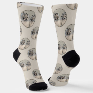 Keeshond Malen 2 Keeshonden Original Hunde Kunst Socken