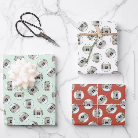 Keeshond Malen Weihnachtswelpen von Feuerplatz Art Geschenkpapier Set (Vorderseite)