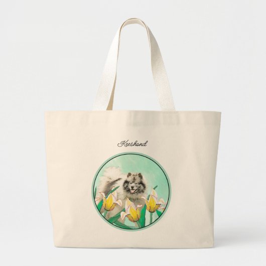 Keeshond Malerei in Tulips Niedliche Original Hund Jumbo Stoffbeutel (Vorne)