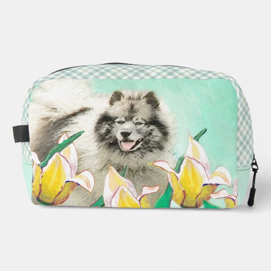 Keeshond Malerei in Tulips Niedliche Original Hund Waschbeutel (Vorderseite)