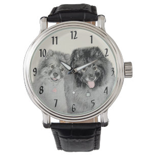 Keeshond Mama and Son Painting - Originelle Hundek Armbanduhr
