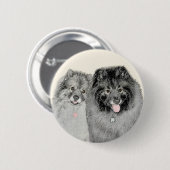 Keeshond Mama and Son Painting - Originelle Hundek Button (Vorne & Hinten)