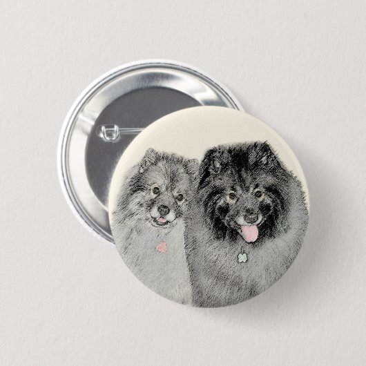 Keeshond Mama and Son Painting - Originelle Hundek Button (Vorne & Hinten)