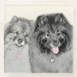 Keeshond Mama and Son Painting - Originelle Hundek Glasuntersetzer
