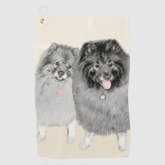 Keeshond Mama and Son Painting - Originelle Hundek Golfhandtuch (Vorderseite)